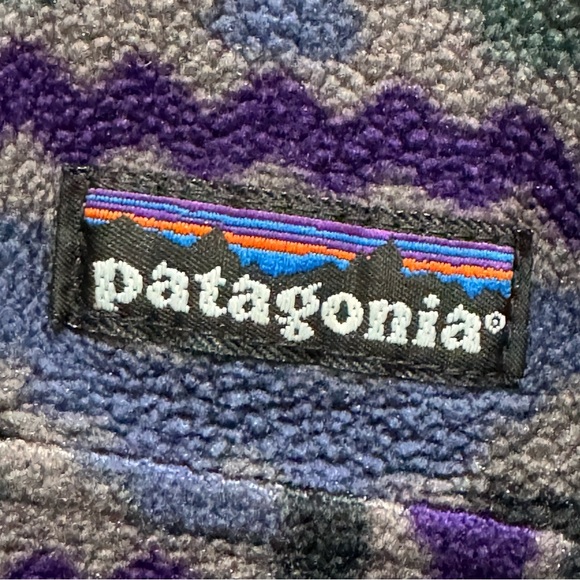 Vintage Patagonia Pullover Fleece Sweater Aztec Mens L 90s Tehuelche Carbon - Picture 3 of 5